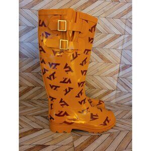 Women Men Virginia Tech Orange Burgundy VT Print Rain Boots Wellies Size 6.5